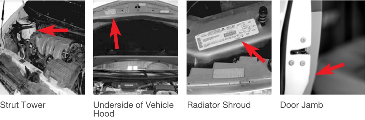 VECI Label Locations on Vehicle